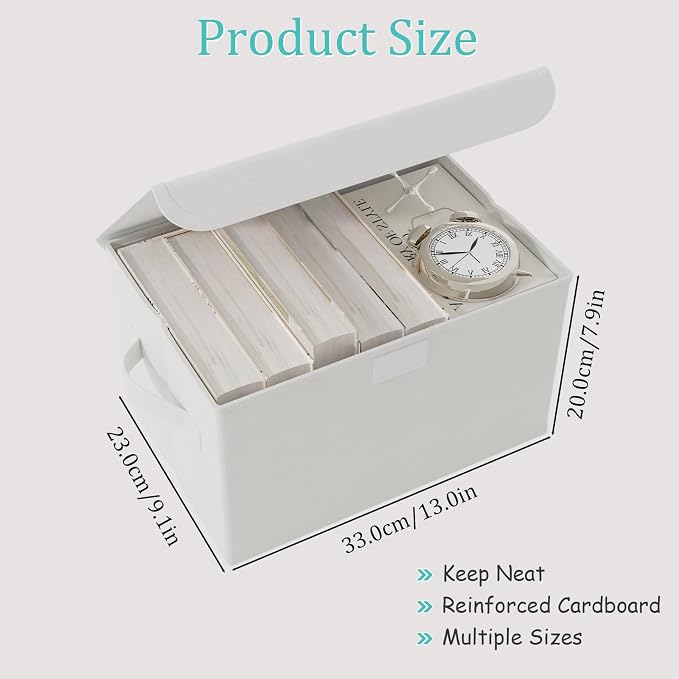 Foldable Storage Bin, Organizer Basket, 2 Pack, White, 13x9x7.9 In | Decorative Boxes with Flip-Top Lid and 2 Handles, Foldable Clothes Container for Shelves with Cover for Towels and Blanket