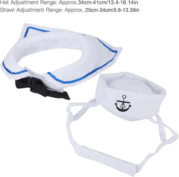 Zopsc Pet Sailor Suit Cotton Cat Adjustable Hat and Cloak Set | Adjustable Cat Hat, Cotton Cloak Set with Hook and Loop Strap for Christmas, Halloween Party