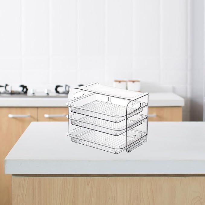 Side Dish Rack Multi Layer Food Prep Tray Vegetable Storage Plate with Pull Out Shelves and Portable Handle in PET Material Suitable for Home Events P, White 3 Layer