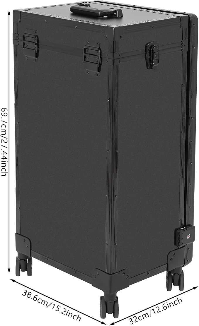 Professional Cosmetic Trolley Storage Organizer, Foldable Nail Tables Travel Cosmetic Trolley Storage Organizer w/ 4 Drawers Mirror & Speaker for Hair Stylists Pet Groomers Makeup (Black)