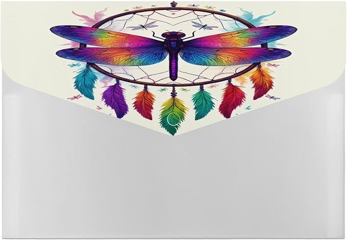 Paper Receipt Bill Filing Organizer, Reusable Colorful Dragonfly Dream Catcher Art File Folders for Home Office Essentials Supplies