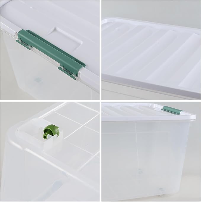 4-Pack Clear 80 L Rolling Plastic Storage Bins with Latching Lids