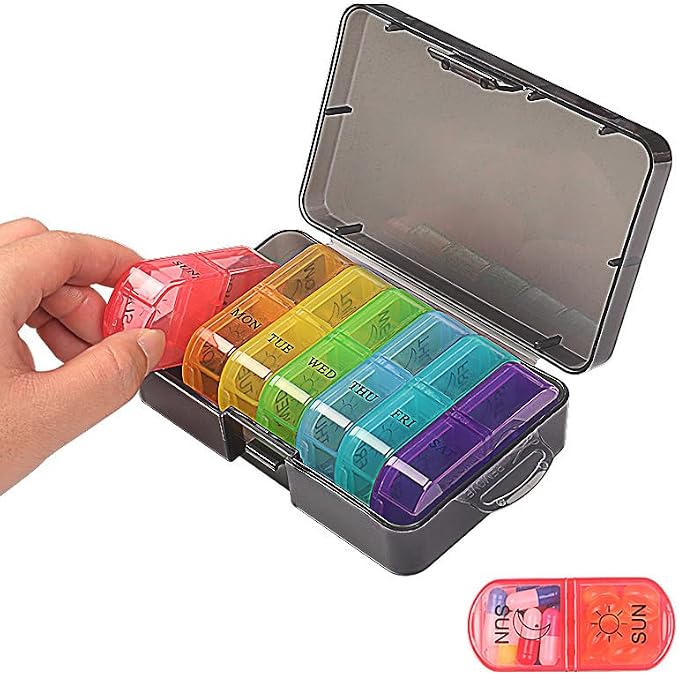 Travel Weekly Pill Organizer Case, 14 Compartments Travel Pill Box | Dispenser, Portable Daily Pill Container for Carry Storage Medicine, Vitamin, Supplement, Fish Oil, Cod Liver Oil, Capsules