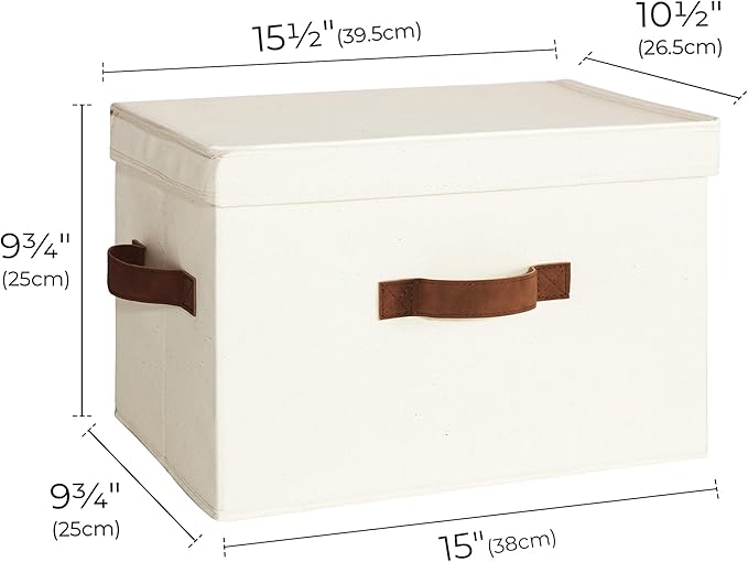 StorageWorks Fabric Storage Bins with Lids, Closet Storage Bins | Flip-Top Lid, 3 Handles, Collapsible, Stackable, for Clothes Blankets, Multi-Purpose, Large, Ivory White, 2-Pack
