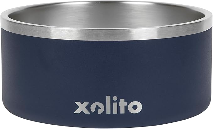 Xolito Pets Stainless Steel Dog Bowl 64 oz - Non-Slip Insulated Water Bowl for Large Dogs - Heavy Duty Double Wall Metal Feeder for Food & Water, Dishwasher Safe (Blue)