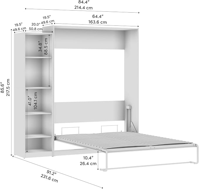 Bestar Queen Murphy Bed with Closet Organizer, White, Claremont, 85W | Closet Organizer; supports up to 1000 lb; min. ceiling height 88 in.; for guest room or multipurpose space; 10-year warranty