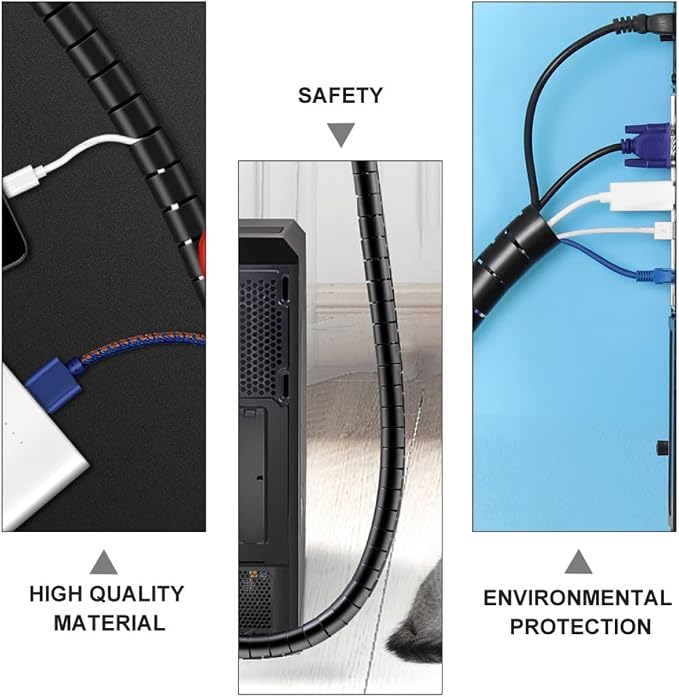 SHOWERORO Cable Sleeve Wire Organizer Set for Pet Owners 22Mm Black Coiled Tube Sleeve 10M Spiral Cable Wrap and Cord Management Tool for Home and Office Use