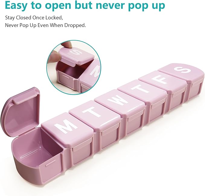 MOLN HYMY Extra Large Weekly Pill Organizer 7 Day, XL 1 Week Pill Dispenser Case, Daily Medicine Organizer to Hold Vitamin Filsh Oil and Supplements (Pink)