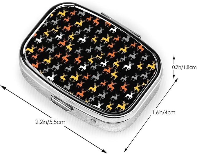 Mini Pill Organizer Moisture-Proof Design Daily Vitamin Case Compact Purse Carry Essential, Retro Style Reindeer Deer Black