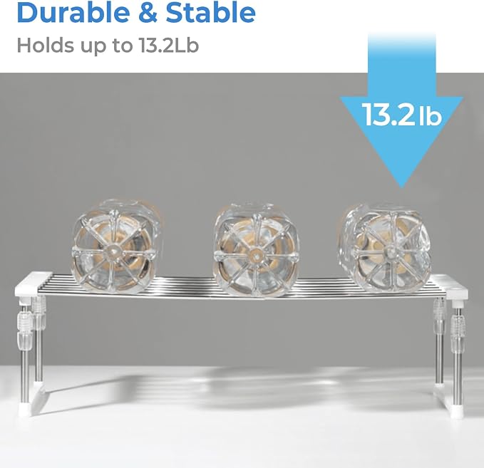 carrotez Set of 1 Expandable Cabinet Organizer 11.8~19.6 x 7.8 x 6~9 White | Width & Height-adjustable Kitchen Cabinet Organizer Shelf, Stackable Kitchen Counter Shelf