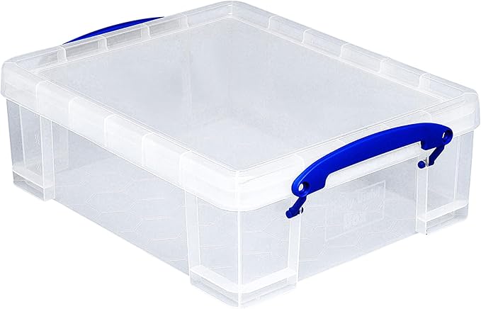 Really Useful Box Stackable 8.1 Liter Plastic Storage Container Bin with Snap Lid & Built-in Clip Lock Handles for Home & Office Organization (3 Pack)