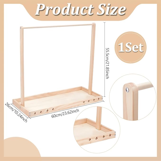 1 Set Wooden Small Clothes Rack, Pets Clothes Rack with Hanging Rod Solid Pets Wardrobe Coat Racks Dogs Cats Dolls Clothes Display for Playroom Bedroom, 23.62x10.24x21.85Inch