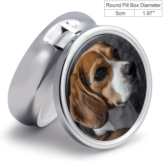 Ovely Pet Dog Beagle Round Pill Box for Organizer and Containers,Vitamin Case for Purse & Pocket Mini,Organizer Box- 3 Compartment to Hold Vitamins,Fish Oil and Supplements