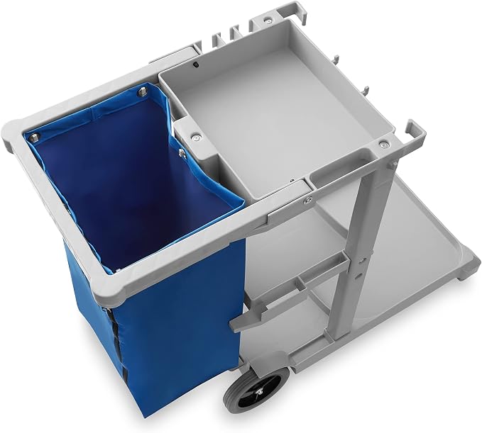 Commercial Janitorial Cleaning Cart on Wheels with Shelves and Vinyl Bag & Commercial Mop Bucket with Side Press Wringer, 26 Qt. Blue