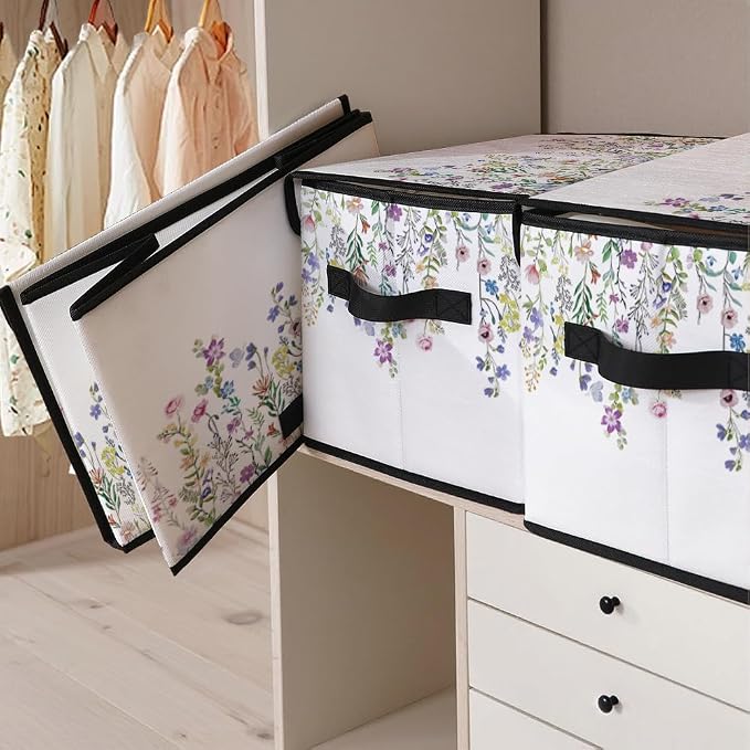 Stackable Clothes Storage Bins with Lids 3 Pack | Closet Organizers Fabric Box for Home and Office,Blanket Clothes Organizers,Under Bed Storage Containers