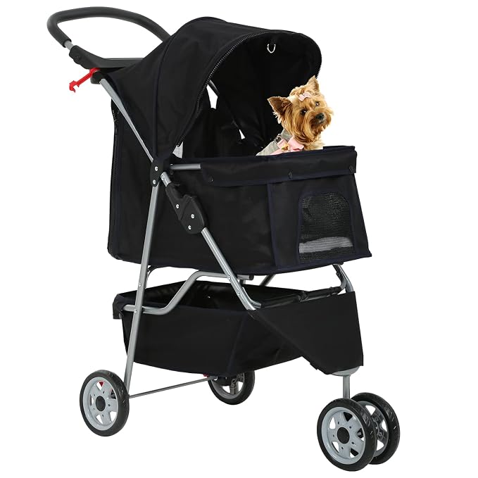 HCY Dog Stroller, Pet Stroller Wheels Carrier Strolling Cart Travel Folding Cart for Puppy Small-Medium Dog, Cat (Black), 18.5 x 33 x 38.5 (inch)