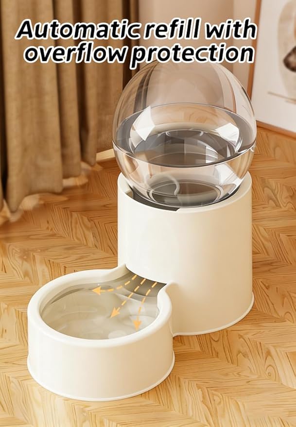 Automatic Cat Feeder and Water Dispenser Gravity Food Feeder and Water Set, Pack of 2, Cat Food Dispenser and Gravity Water Fountain for Cats Small Dogs Puppies Kittens Pets (Beige B)