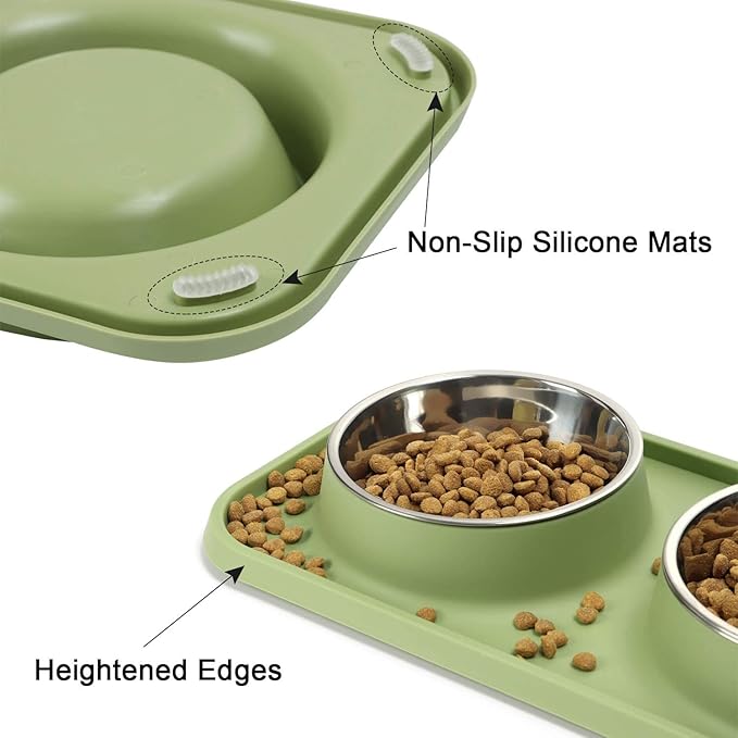 L.D.Dog Cat Food Bowls, Cat Bowls Non-Skid and Non-Spill Silicone Pads with PP Stand, Removable Stainless Steel Food and Water Dishes for Cats, Small Size Dogs