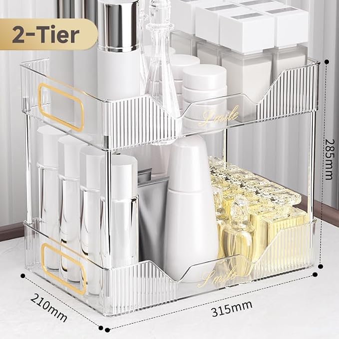 Bathroom Counter Organizer, Makeup Perfume Organizer Storage for Coutertop Bathroom Vanity Sink Desk Office Kitchen Tool (Vertical Stripe Clear, 2-Tier)