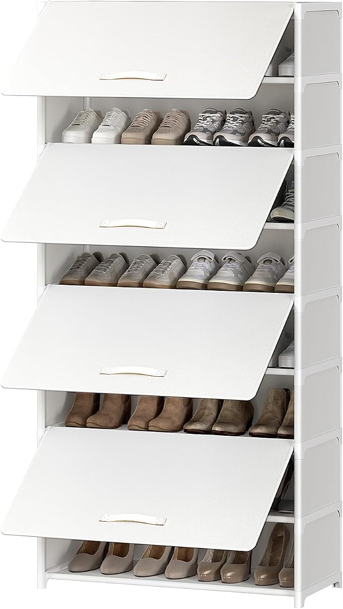 9 Tier Shoe Cabinet with Door, 36-Pair Storage, White | Max Capacity for Large Families, Door Prevents Dust & Pet Damage, Holds All Shoe Types, Easy Connector Assembly