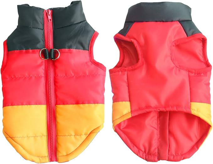 Idepet Pet Dog Cat Coat with Leash Anchor Color Patchwork Padded Puppy Vest Jacket Teddy Chihuahua Costumes Pug Cloth XS S M L (Medium (Pack of 1), Yellow)