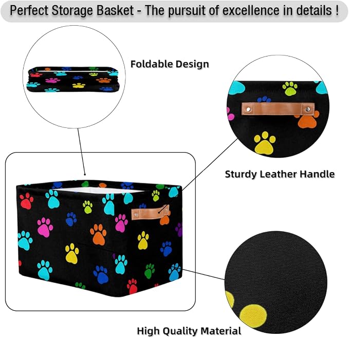 Colorful Paw Print Storage Basket Cube Animal Dog Cat Storage Bin Organizer