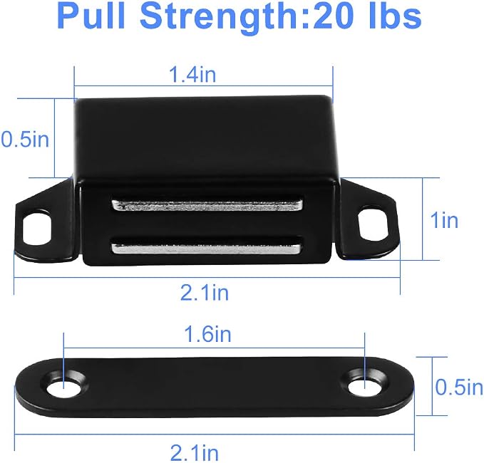Strong Cabinet Magnets for Closure 20 lbs 6 Pack - Pet-Proof Your Closet | Magnetic Door Catches/Latches Black for Cupboard Closet Drawer Window - Strip-Proof Screws Install in 5 Mins