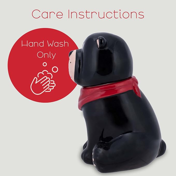 Black Bear Handkerchief 10 x 7.9 Dolomite Ceramic Everyday Cookie & Candy Jar with Airtight Lid: Perfect for Kitchen Canisters, Pet Treat Containers & Decorative Storage