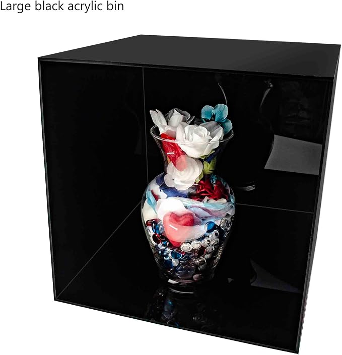 14 Inch Acrylic Display Riser Box Black Square Retail Product Riser One Open Side No Lid Merchandise Storage Box Flippable Cubby for Expos and Tradeshows by Marketing Holders