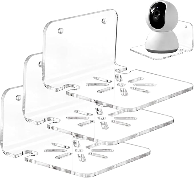 3PCS Acrylic Transparent Floating Wall Bracket | Safety Cameras, Speakers, Baby Monitors Compatible, Dual-Use Drilling and Pasting, Cable Clamp Included
