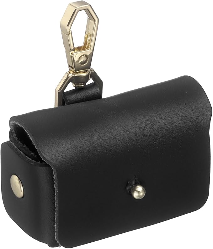 uxcell Dog Ring Bearer, Leather Wedding Pet Ring Pillow Jewelry Holder with Clasp Buckle Closure Portable Storage Organizer Mushroom Rivet Pouch for Wedding Engagement, Black