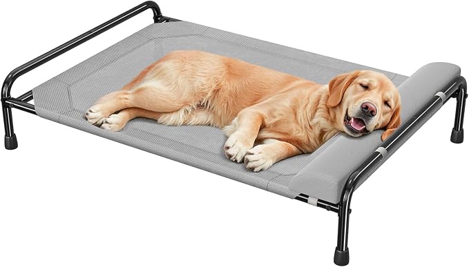 Simple Trending Elevated Dog Bed for Large Dogs, 44.5" x 31", Grey | Cooling Raised Pet Cot with Bolster, Dog Couch Cot for Indoor Outdoor, Breathable Mesh, Waterproof, Non-Slip Feet