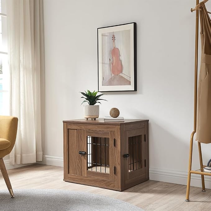 unipaws 25.5 Inch Furniture Style Dog Crate for Small Dogs, Cats, Rabbit | Indoor Puppy Kennel, Modern Decorative Wood Wire Cage, Pretty Cute End Side Table Nightstand