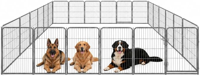 Dog Play Pen for Outdoor Use - 40'', 24 Panels for Medium and Large Size Dogs - Portable Playpen Pet Fence for RV, Camping, and Yard - Heavy Duty Kennel w/Grey Rust Resistant Coating