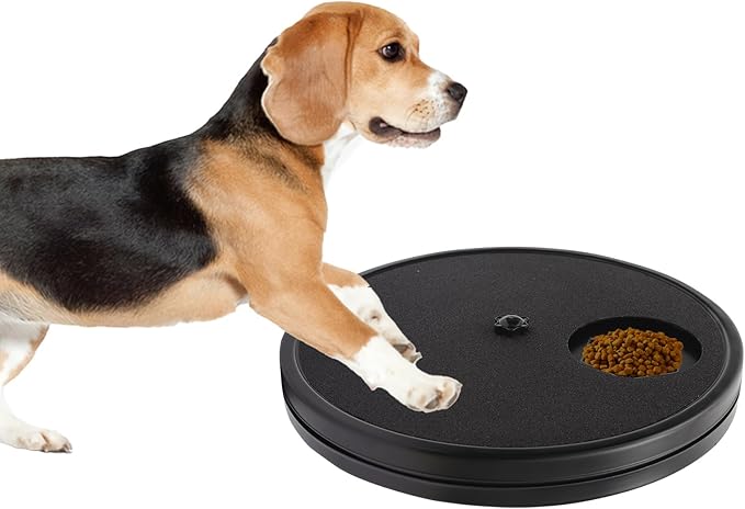 3 in 1 Rotatable Dog Scratch Board with Food Storage Compartment Box Round Stress-Free Scratch Pad ABS Nail Grinder Claw Care Dog Claw Grinder Board (Black)