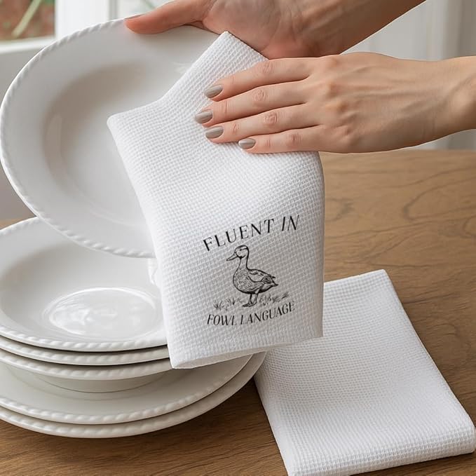 Funny Farmhouse Goose Kitchen Towels Decor,Duck Hand Towels for Bathroom,Fluent in Fowl Language,Goose Dish Towel Tea Towel for Home,Birthday Party Decorations Housewarming Gifts for Goose Lover-14