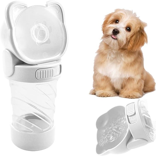 Pet Water Bottle for Dogs,Portable Dog Water Bowl Dispenser,Leak Proof Puppy Travel Bottle with Food Container for Outdoor Walking Hiking (19 OZ,White)