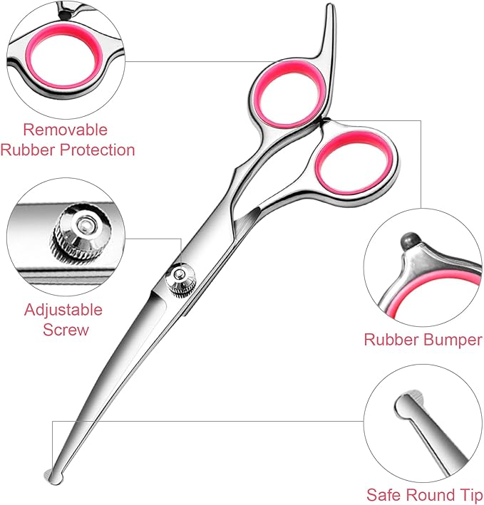 FAIGEO Professional Dog Grooming Scissors Kit, Titanium Coated Dog Scissors for Grooming, Grooming Shears Kit for Dogs Cat At Home (Pink 5 in 1)