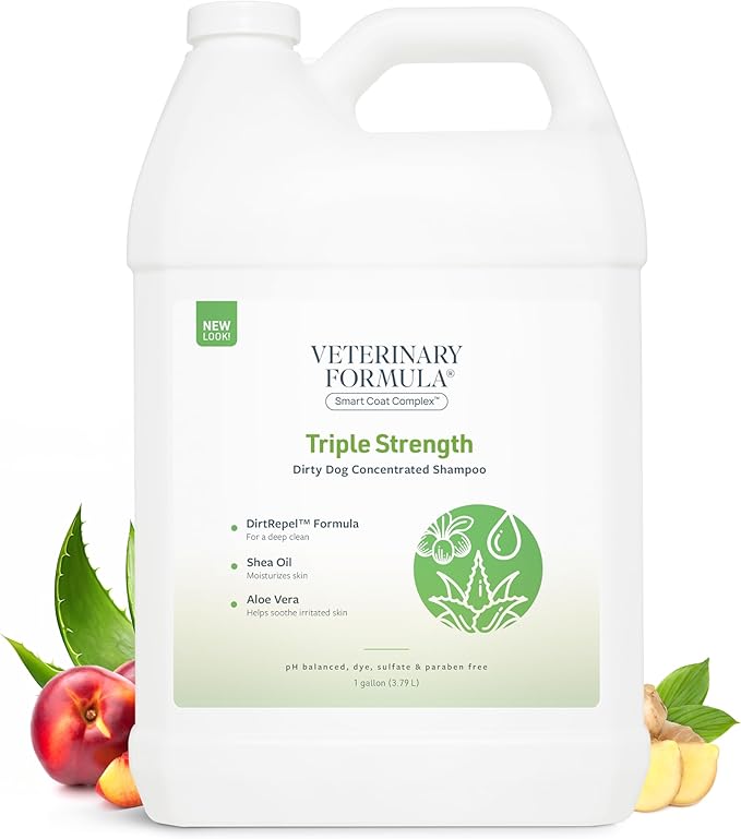 Veterinary Formula Smart Coat Complex Triple Strength Dirty Dog Concentrated Shampoo, 128 Fl oz / 1 Gallon – DirtRepel Tech Cleans Extra Dirty and Smelly Dogs – w/ Shea Butter and Aloe Vera to Soothe