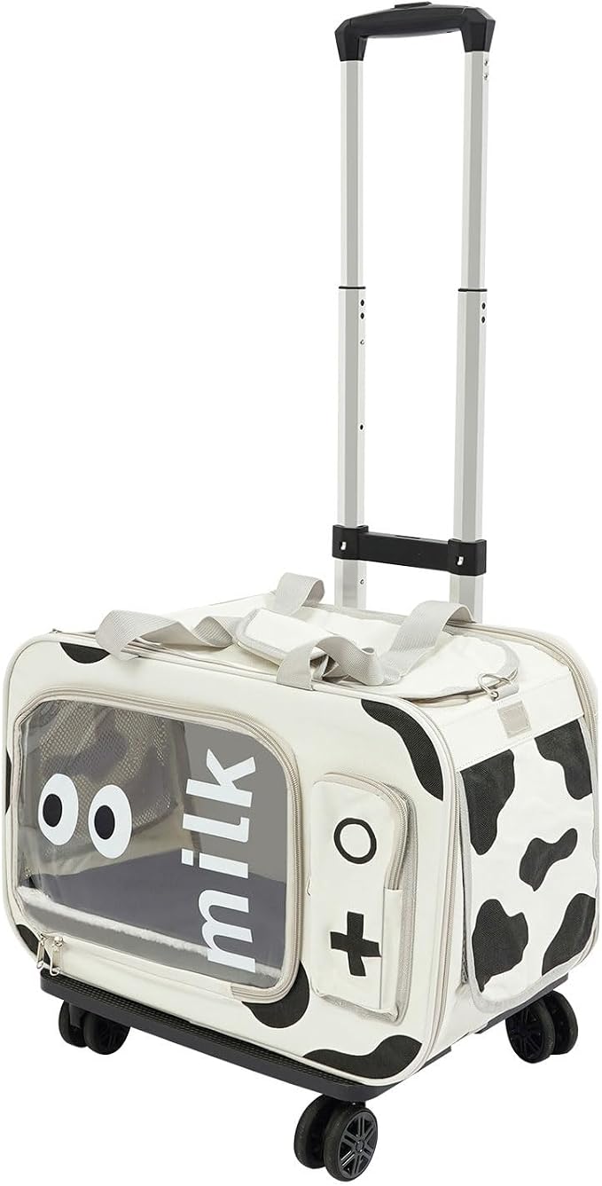 Pet Carrier with Wheels,Steel Wire Frame Cat Carrier,with Upgraded Wheels and Telescopic Handle,for Car Travel Bus Subway, Beige