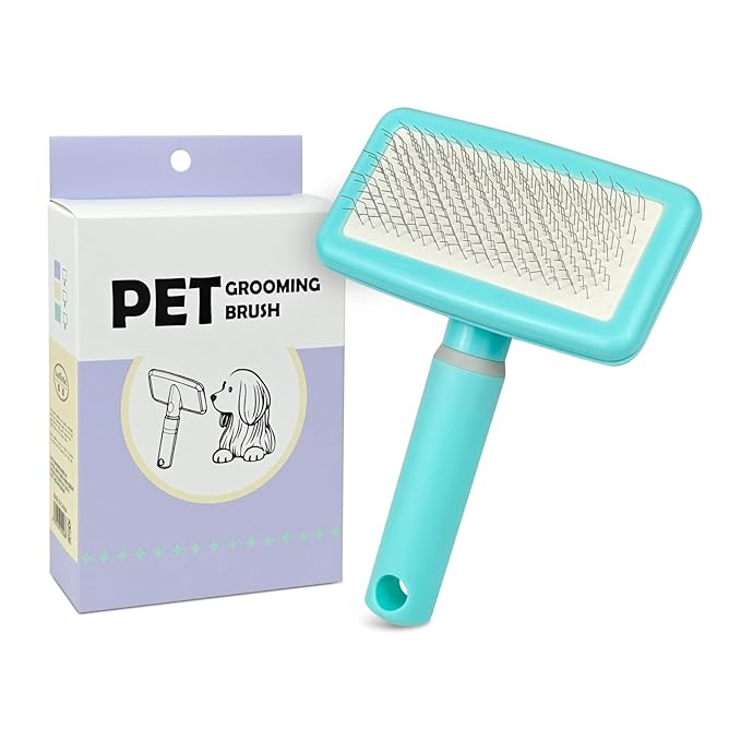 135° Angle Pet Slicker Brush, Ergonomic Handle, Gentle Deshedding & Detangling Brush for Dogs and Cats, Suitable for All Coat Types (Mint green)