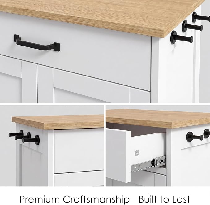 Elevated Stainless Dog Bowls,Feeding Station for Food Storage White Wood | LINLUX Pet Organizer Cabinet With Adjustable Shelf Sliding Drawer Hidden Feeder ,Toy Organization Container for Cats & Dogs