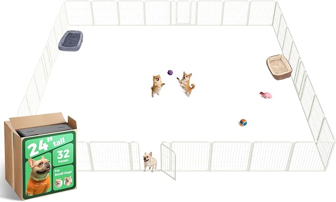 FXW Homeplus Indoor Dog Playpen, 24" H, 32 Panels, for Puppies & Small Dogs | Stress-free play, Heavy-duty, Semi-open design, Easy setup, Threshold-free gate, Expandable, Patented