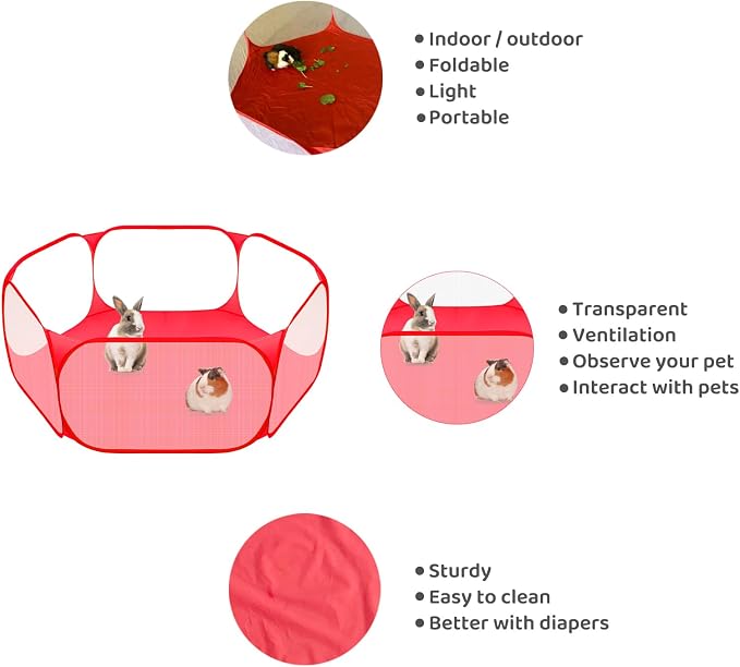 Amakunft Small Animal Playpen, Pop-Up Portable Play Yard for Guinea Pigs, Rabbits, Hamsters, Hedgehogs, Foldable Exercise Fence with Breathable Mesh for Indoor Outdoor Use