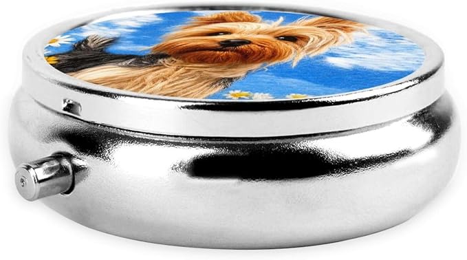 Funny Yorkie Dog Portable Pill Organizer | 3 Compartment, With Mirror, For Men Women, For Daily Supplements, Vitamins, Fish Oil, Jewelry, Candy, Travel