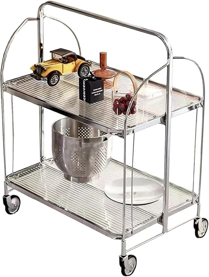 Folding Bar Cart with Wheels & Handle - Home Serving Trolley for Coffee, Tea Drinks Rolling Beverage Storage Kitchen Party (Gray)