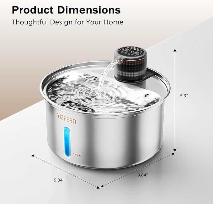 Cat Water Fountain Stainless Steel 108oz/3.2L Upgrade Dual-Filtration Pet Water Fountain for Cats Indoor, Ultra Quiet Dog Water Bowls Dispenser for Drinking, Automatic Cat Watering Supplies (Black)