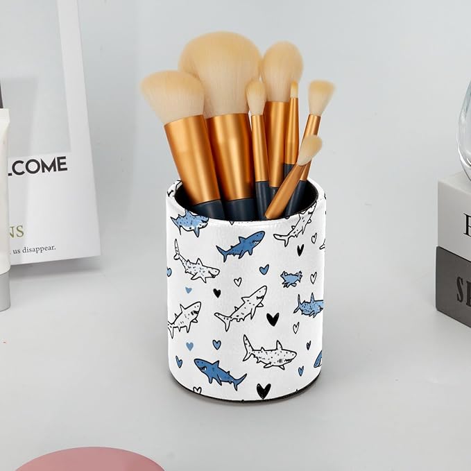 Simple Shark Drawing Pen Holder, Pencil Cup Marker Brush Holder Desk Storage Case, Desktop Organizer for School Office Home Supplies