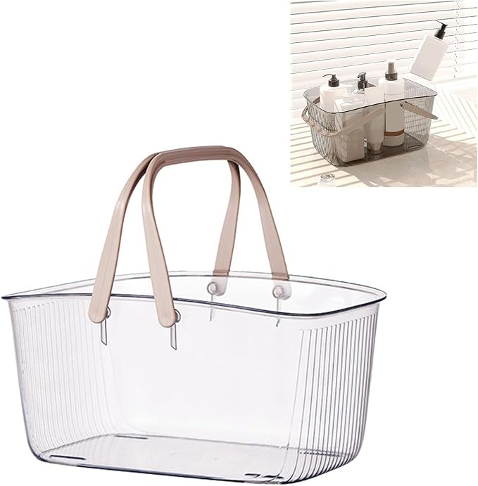 SUNGOOYUE Shower Caddy Basket with Handle, Clear PET Portable Shower Basket, Large Capacity Bathroom Organizer, 12.2 X 8.66 X 5.91 in for Dorm Bathroom Gym Travel
