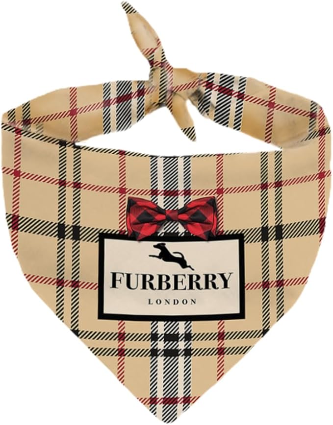 Dog Bandana Furry Plaid Designer Fashion Clothes Scarf kercheif for Small Medium and Large Dogs. Funny Parody Gift for Girl or boy Dog Soft Durable Fabric, Adjustable tie-on Style Triangle